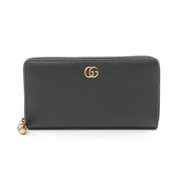 GUCCI Bamboo Round Long Wallet Leather Women's Black 739499AABXM1000 - Picture 1 of 5
